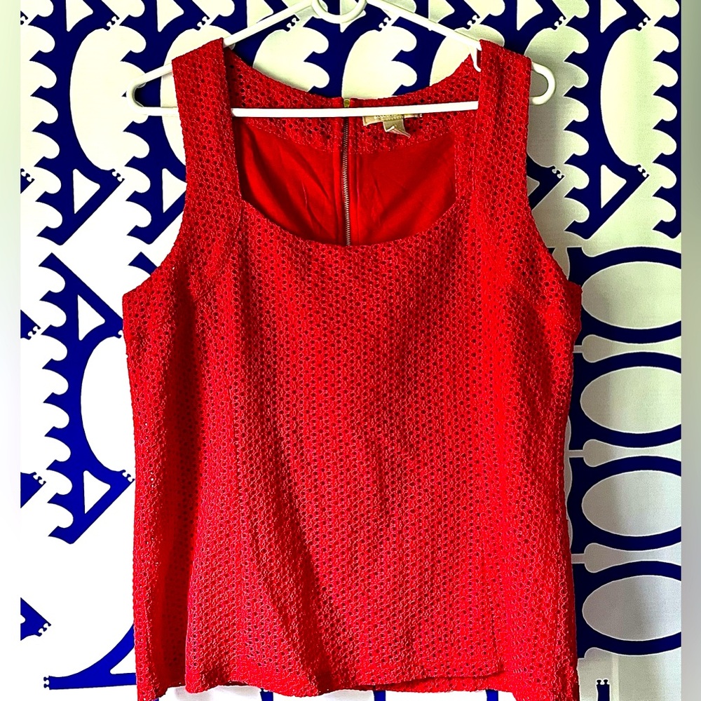 Banana Republic Eyelet Cotton Red Sleeveless Top with exposed zipper
